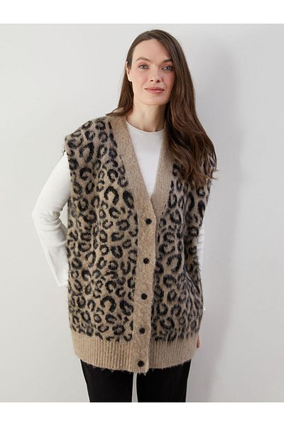 LC Waikiki Lcw Grace Black V-Neck Patterned Women's Knitwear Vest