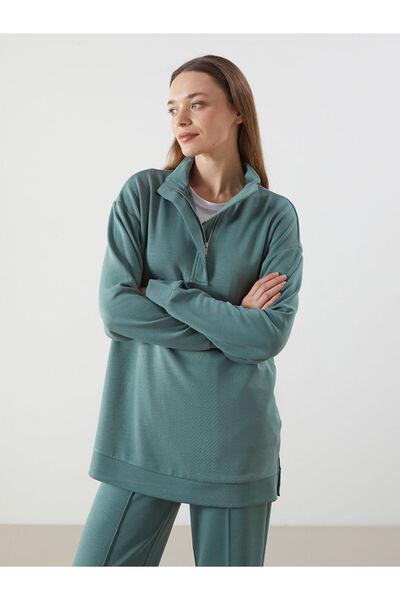 LC Waikiki Green Stand Collar Women's Sweatshirt Tunic