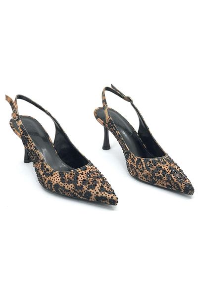 Kids Club Shoes Back Open Stiletto Women's Shoes Leopard Detail