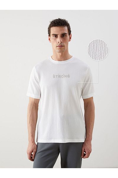 LC Waikiki Мъжка тениска с щампа и кръгло деколте, текстурирана за нов сезон - S5O611Z8