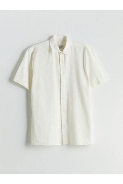 LC Waikiki Lcw Vision Ecru Regular Fit Short Sleeve Dobby Men's Shirt