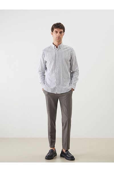 LC Waikiki Regular Fit Long Sleeve Striped Linen Blended Men's Shirt