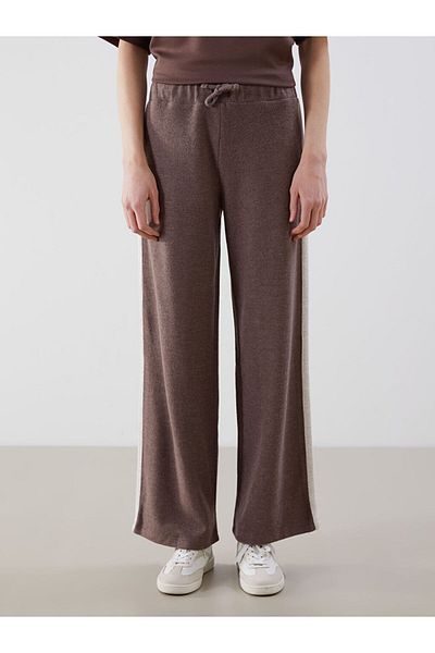LC Waikiki Lcw Vision Brown Women's Knitwear Trousers with Elastic Waistband and Stripe Detail