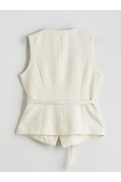 LC Waikiki Lcwaikiki Classic Ecru Crew Neck Women's Tweed Vest