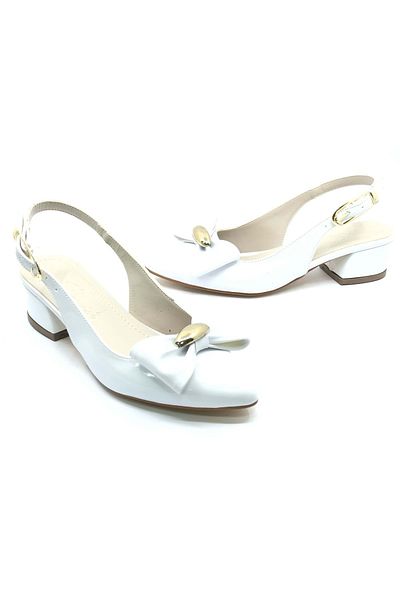 Kids Club Shoes Pantofi cu toc pentru femei clasici Mehtap cu fundă deschisă la spate ALB