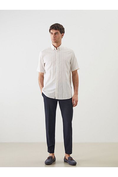 LC Waikiki Regular Fit Short Sleeve Striped Linen Blended Men's Shirt