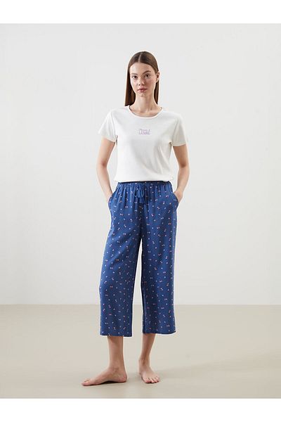 LC Waikiki LCW DREAM Pantaloni de pijama Capri pentru femei, cu talie elastică, cu flori