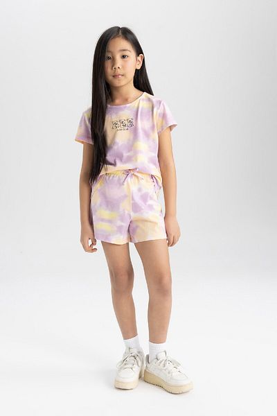 DeFacto Set de pijamale pentru fete, cu imprimeu Tie-Dye, cu mâneci scurte, pantaloni scurți C2835a824sm
