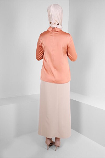 Alvina DRAPE DETAILED ACCESSORIES SATIN BLUZ 43573