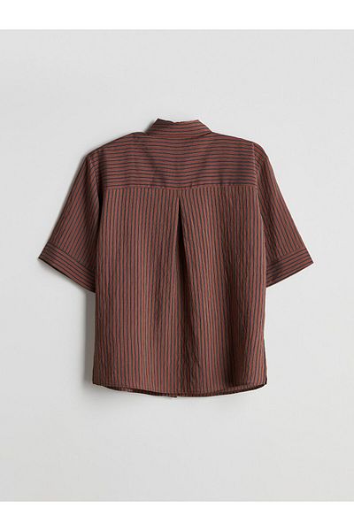 LC Waikiki Lcw Comfort Claret Red Striped Oversize Women's Shirt