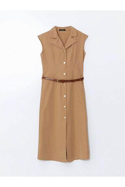 LC Waikiki Φόρεμα LCW Comfort Beige με ζώνη μέσης
