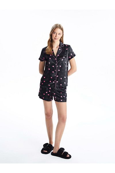 LC Waikiki Shirt Collar Patterned Women's Shorts Pajama Set