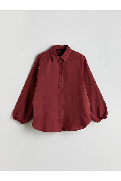 LC Waikiki Γυναικείο πουκάμισο LCW Modest Burgundy Oversize Muslin