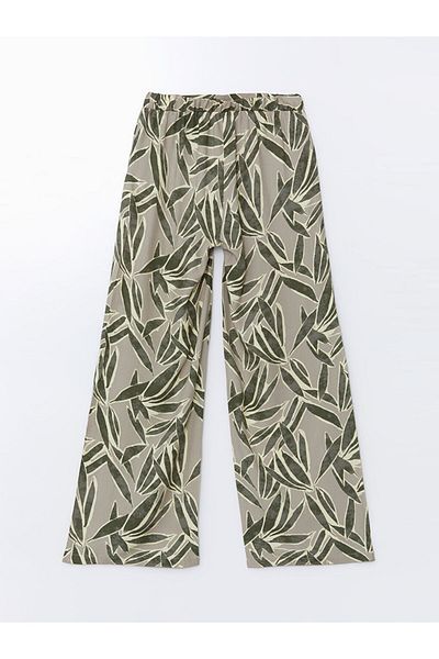 LC Waikiki Lcw Modest Green Elastic Waist Patterned Women's Trousers