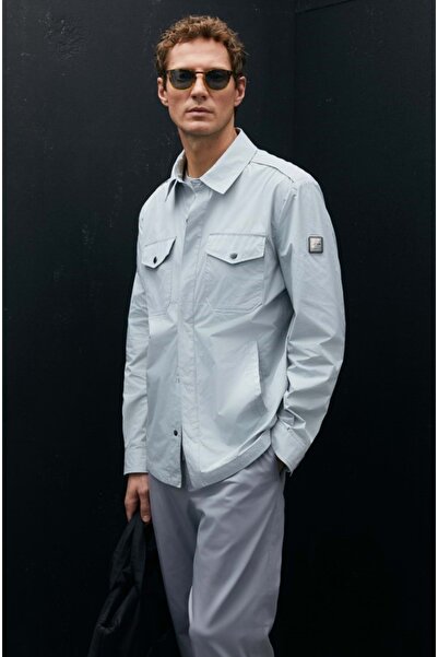 Lufian 111120067 Alex Seasonal Thin Raincoat Shirt Men's Coat Stone