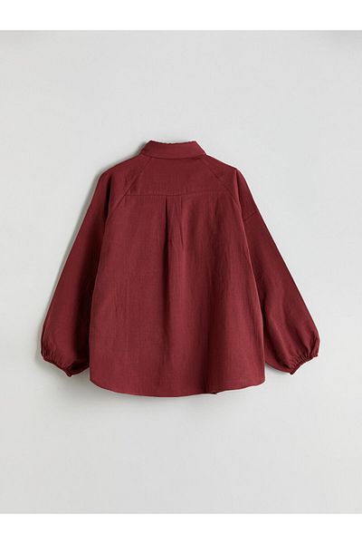 LC Waikiki Γυναικείο πουκάμισο LCW Modest Burgundy Oversize Muslin