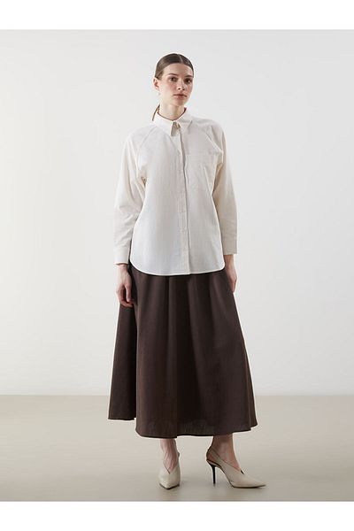 LC Waikiki Γυναικεία φούστα LCW Modest Brown με ελαστική μέση λινό μείγμα