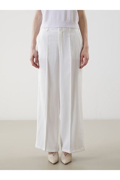 LC Waikiki Lcw Modest Ecru Loose Fit Wide Leg Women's Trousers