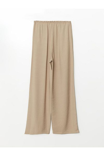 LC Waikiki Lcw Modest Beige Elastic Waist Textured Women's Trousers