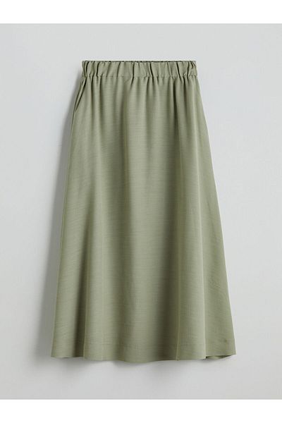 LC Waikiki LCW Modest Green Λινό Μικτή Φούστα με Ελαστική Μέση