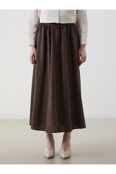 LC Waikiki Γυναικεία φούστα LCW Modest Brown με ελαστική μέση λινό μείγμα