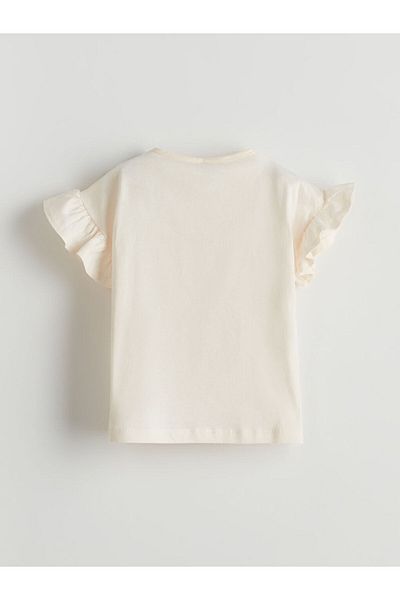 LC Waikiki Ecru Crew Neck Printed Girls' T-Shirt