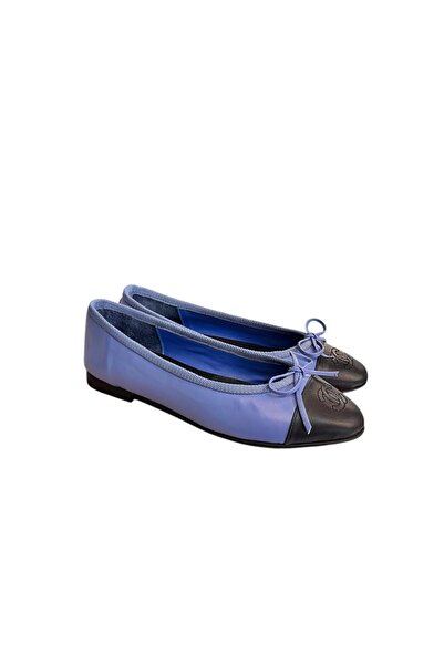 TUFAN SHOES Mavi Hakiki Deri  Siyah Burun  Babet