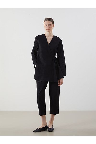 LC Waikiki Pantaloni de damă LCW Modest Negru Loose Fit Texturat
