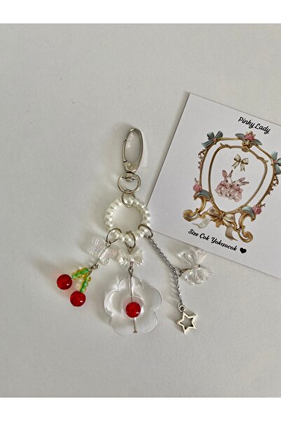 Pinky Lady Cherry Flower Star Bow Pearl Bead Bag Accessory