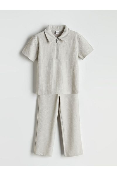 LC Waikiki Lcw Polo Neck Textured Girl's T-Shirt and Pants