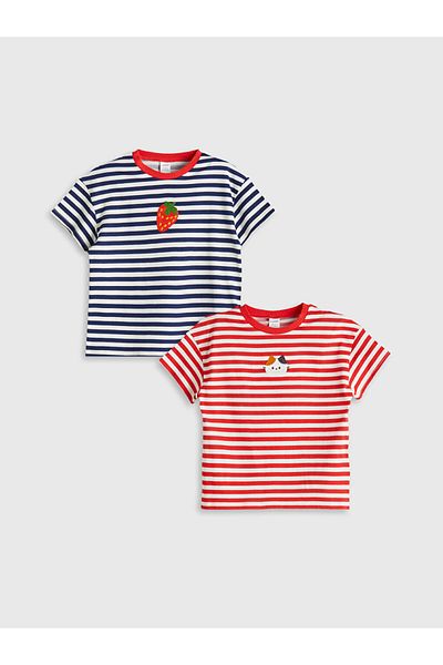 LC Waikiki New Season Crew Neck Striped Girls T-Shirt 2-Piece - S5P138Z1