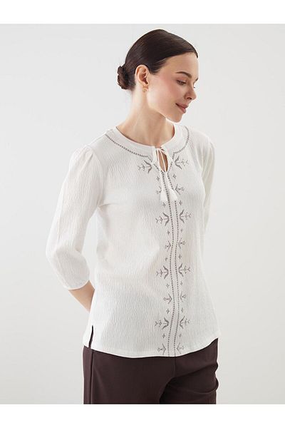 LC Waikiki Lcw Grace Ecru Laced Collar Print Women's Blouse