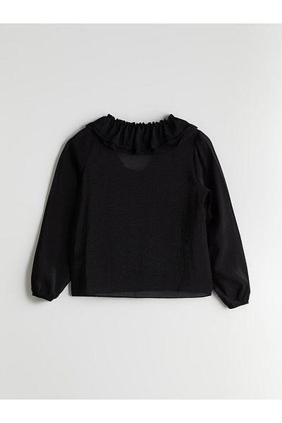 LC Waikiki Lcwaikiki Classic Black Draped Collar Women's Blouse