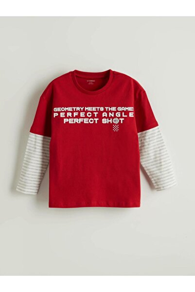 LC Waikiki Nevavm Oval Collar Letter Printed Boys' T-Shirt with Difference