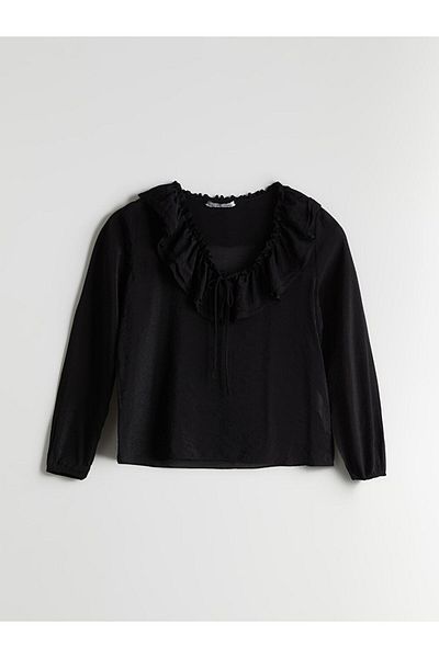 LC Waikiki Lcwaikiki Classic Black Draped Collar Women's Blouse