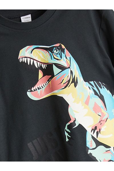 LC Waikiki Crew Neck Dinosaur Printed Boys' T-Shirt