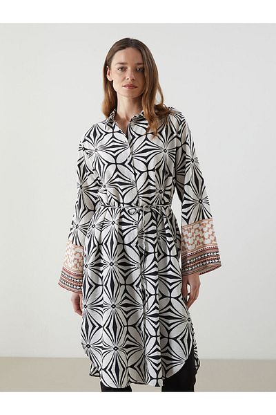 LC Waikiki White Patterned Oversize Women's Shirt Tunic