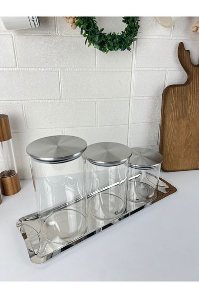 Mirilliahome Stainless Steel Glass Jar Set with Vacuum Lid Base – Tea Coffee Sugar Jar
