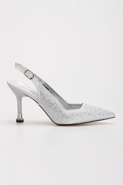 MFT AYAKKABI Women's Stone Embroidered Evening Dress Shoes Silver