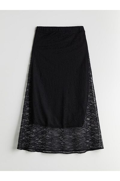LC Waikiki Lcwaikiki Classic Black Elastic Waist Lace Skirt