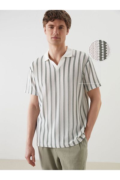 LC Waikiki Ανδρικό μπλουζάκι με ριγέ LCW Vision Green Polo Collar