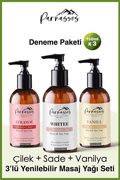 Parnassos Vanilya Ve Çilek Ve Sade Natural Afrodizyak Duyusal Masaj Yağı Seti...