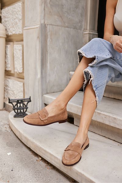 ANGELİNA JONES Tiny Women's Nude Gereck Suet Loafer Shoes