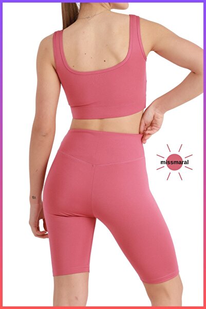 missmaral Women's Shorts Leggings Dried Rose High Waist Retractor Sports Biker Short Diver Tights Fabric 11070