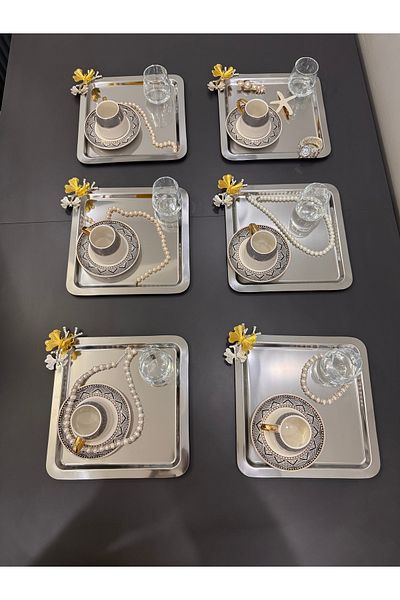 Abant Stainless Steel 6-Piece Square Butterfly Coffee Presentation Tray
