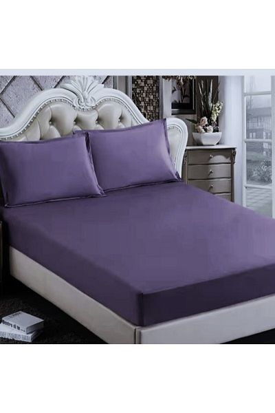 Kotonia Home Bed Cover With Elastic - Knit, 100% Cotton, Purple, 100×200 20 Cm