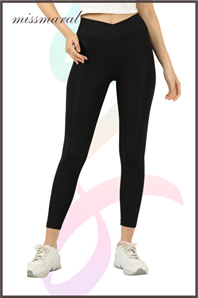 missmaral Γυναικείο Μαύρο Σταυρό Ζώνη Λεπτομερές Κολάν Ψηλόμεσο Μήκος Αστραγάλου Cross Waist 11011