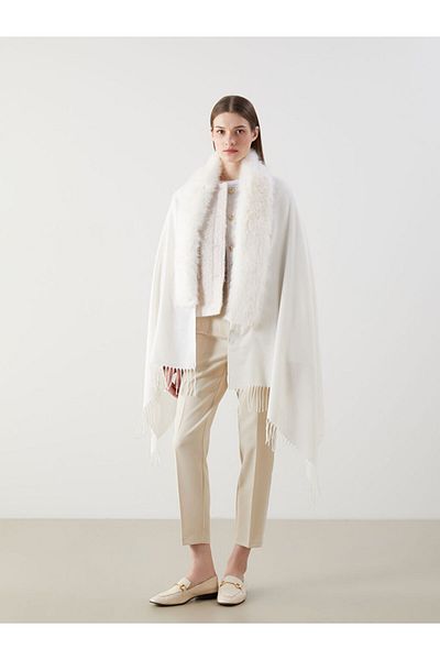 LC Waikiki Lcw Modest Ecru Tasseled Women's Madonna Collar Shawl