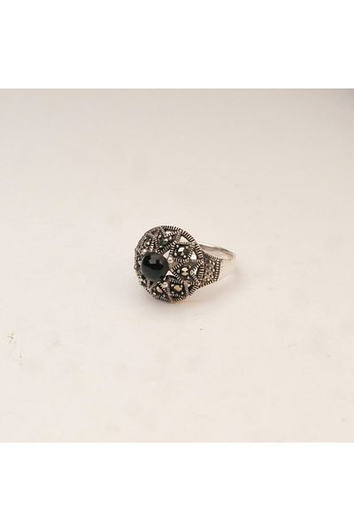 Skygo Star Patterned Oltu Stone Eyebrow Women's Ring