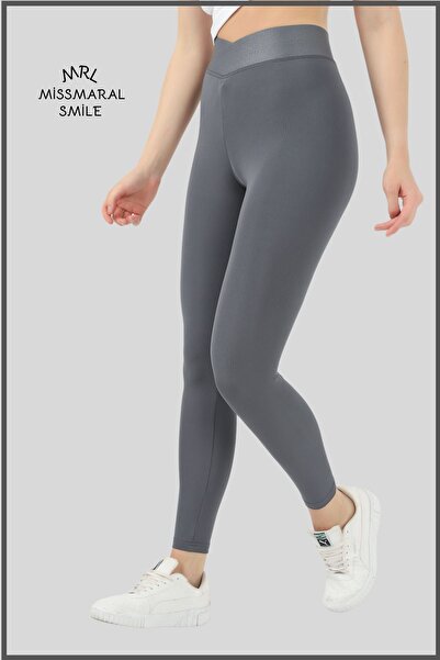 missmaral Women's High Waist Ankle Length Leggings Anthracite Special Production Cross Belt Detailed 11011